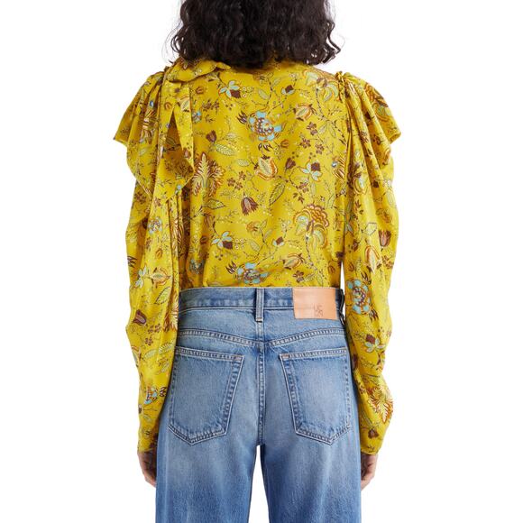 Ulla Johnson 100% Silk Yellow Floral Brea Tie Neck Blouse Size 8 - Picture 3 of 8